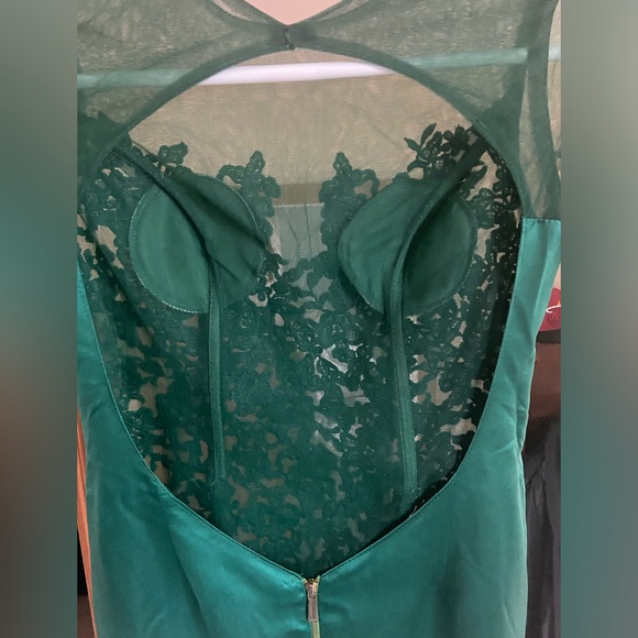 Elegant Green Sheer- Lace & Satin Dress - Picture 7 of 16